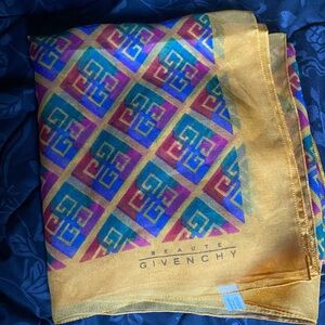 Givenchy Gold Multicolor Silk Logo Scarf